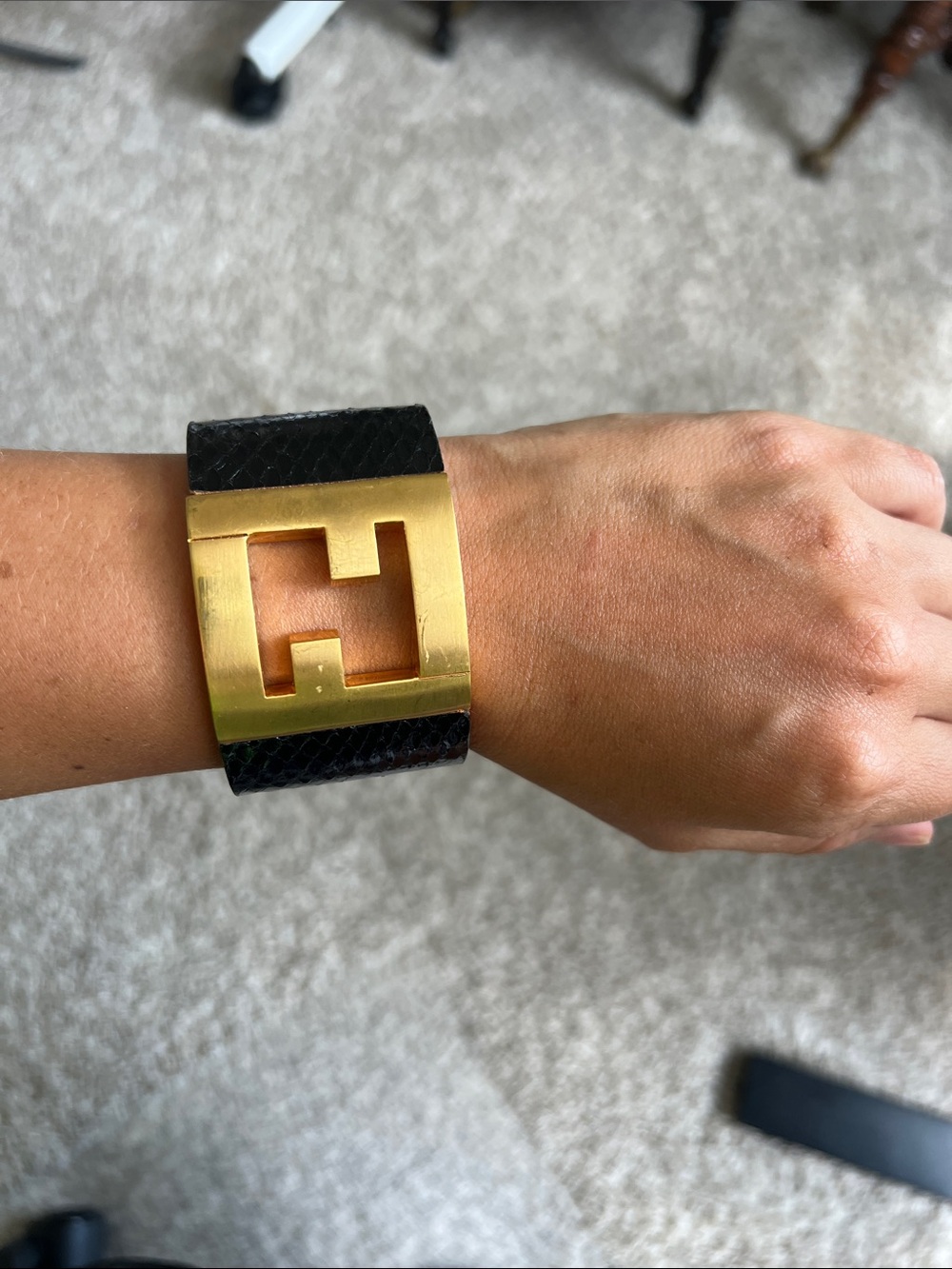 Fendi Zucca Snakeskin Leather Cuff Bracelet